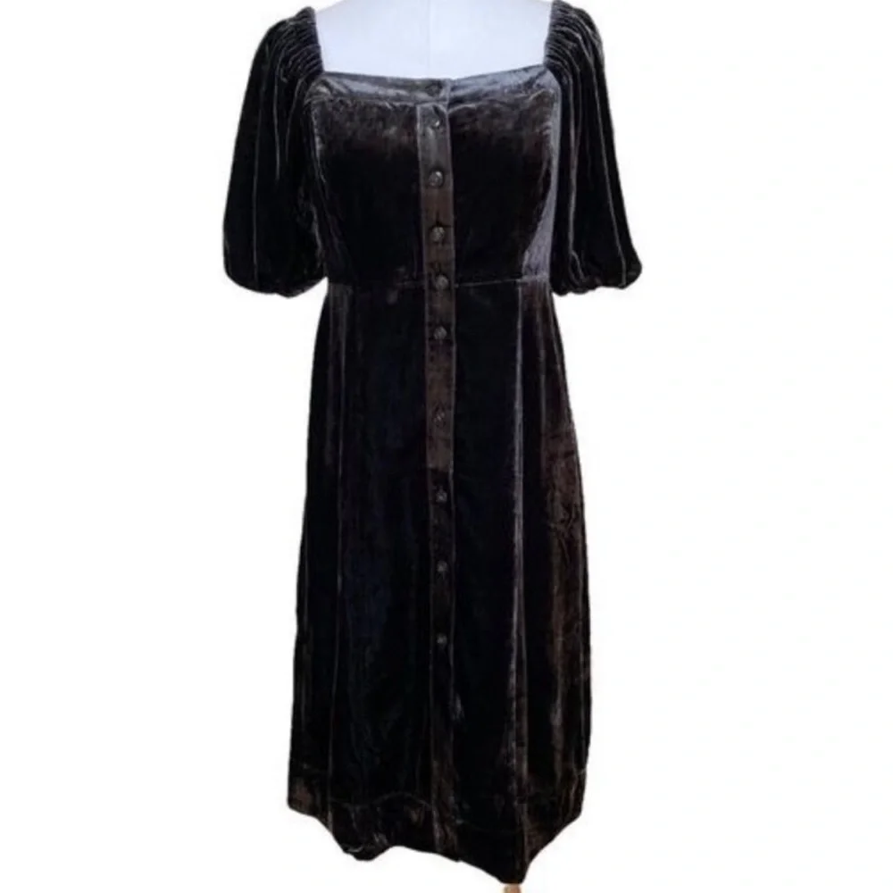 J. Crew Puff-sleeve Velvet Dress in Black